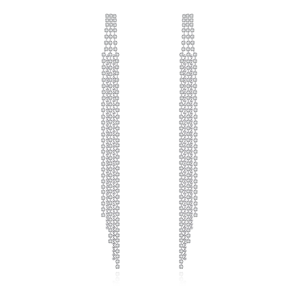 Silver Extra Long Crystal Bride Earrings